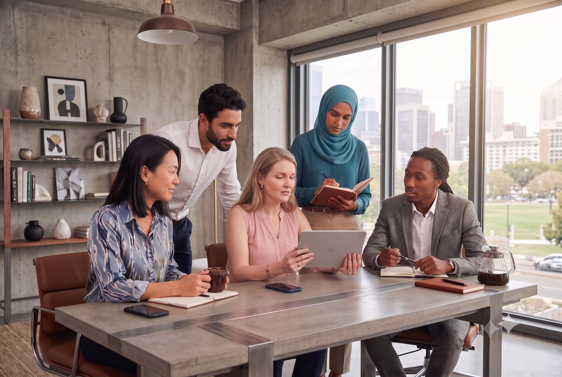 Professional team collaborating in a modern office